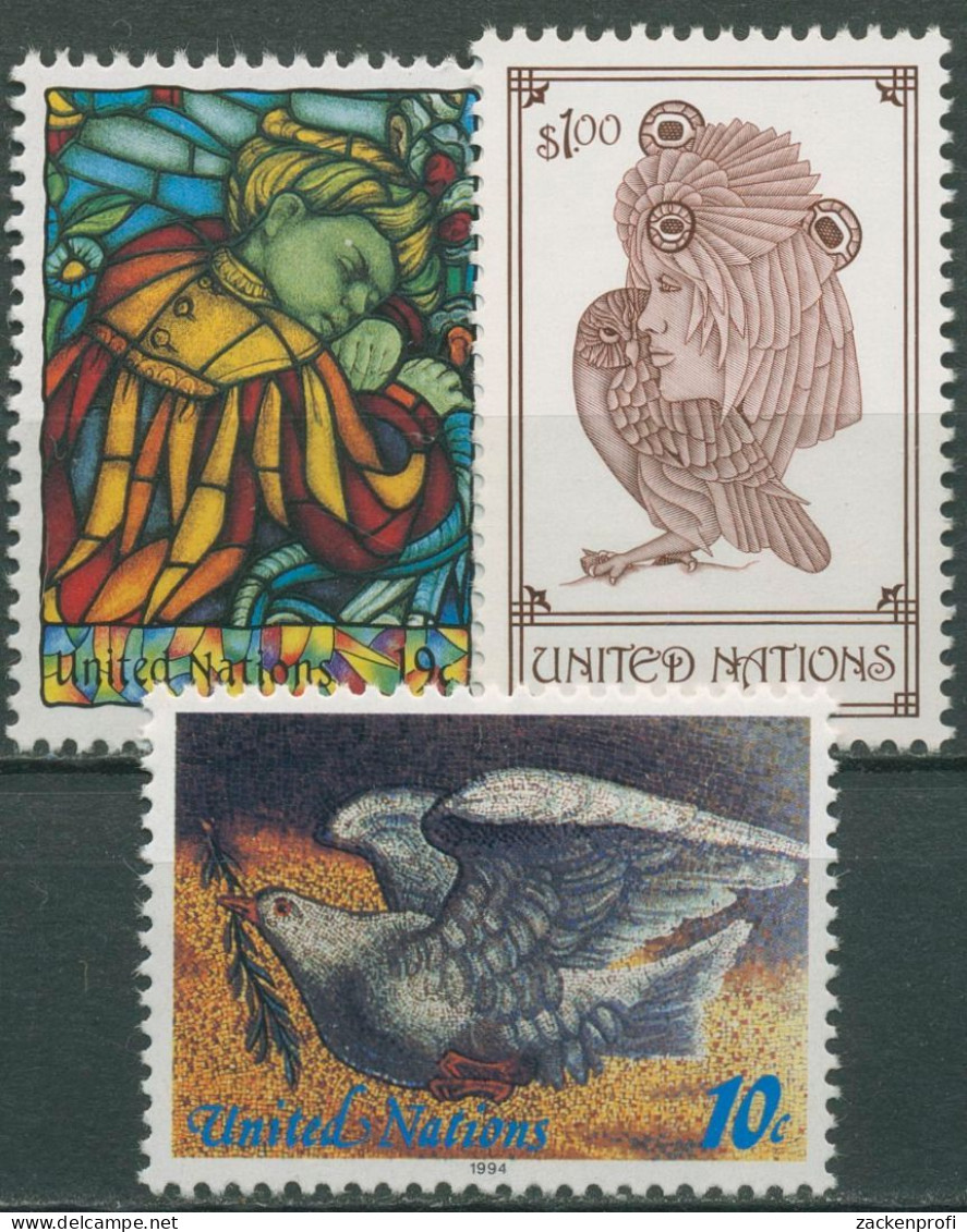 UNO New York 1994 Friedenstaube Glasmalerei Eulenzeichnung 668/70 Postfrisch - Nuevos