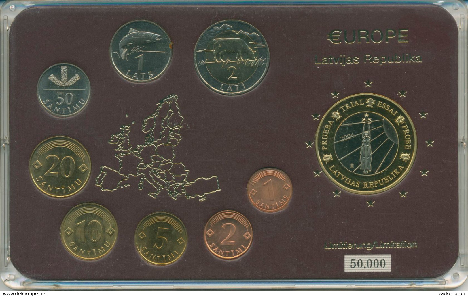 Lettland 1992/03 Kursmünzen 1 Santims - 2 Lati + 1 Specimen Im Folder,st (m5287) - Letonia