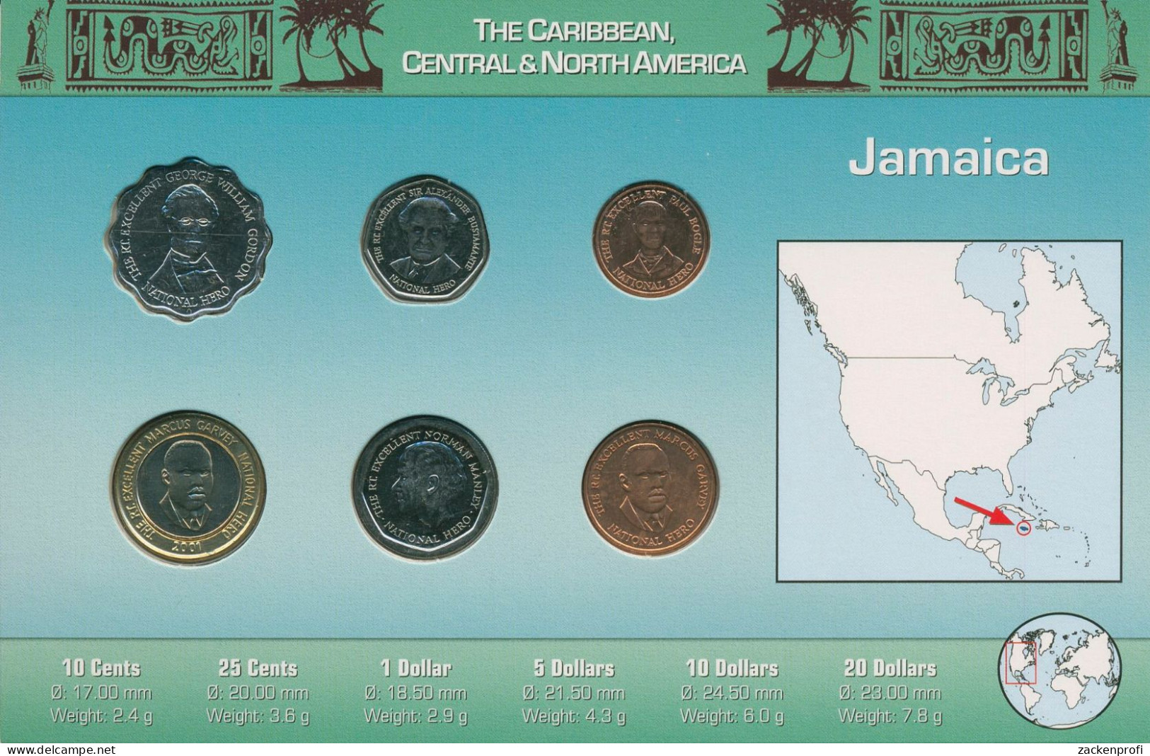 Jamaika 1996/2006 Kursmünzen 10 Cent - 20 Dollar Im Blister, St, (m5462) - Jamaique