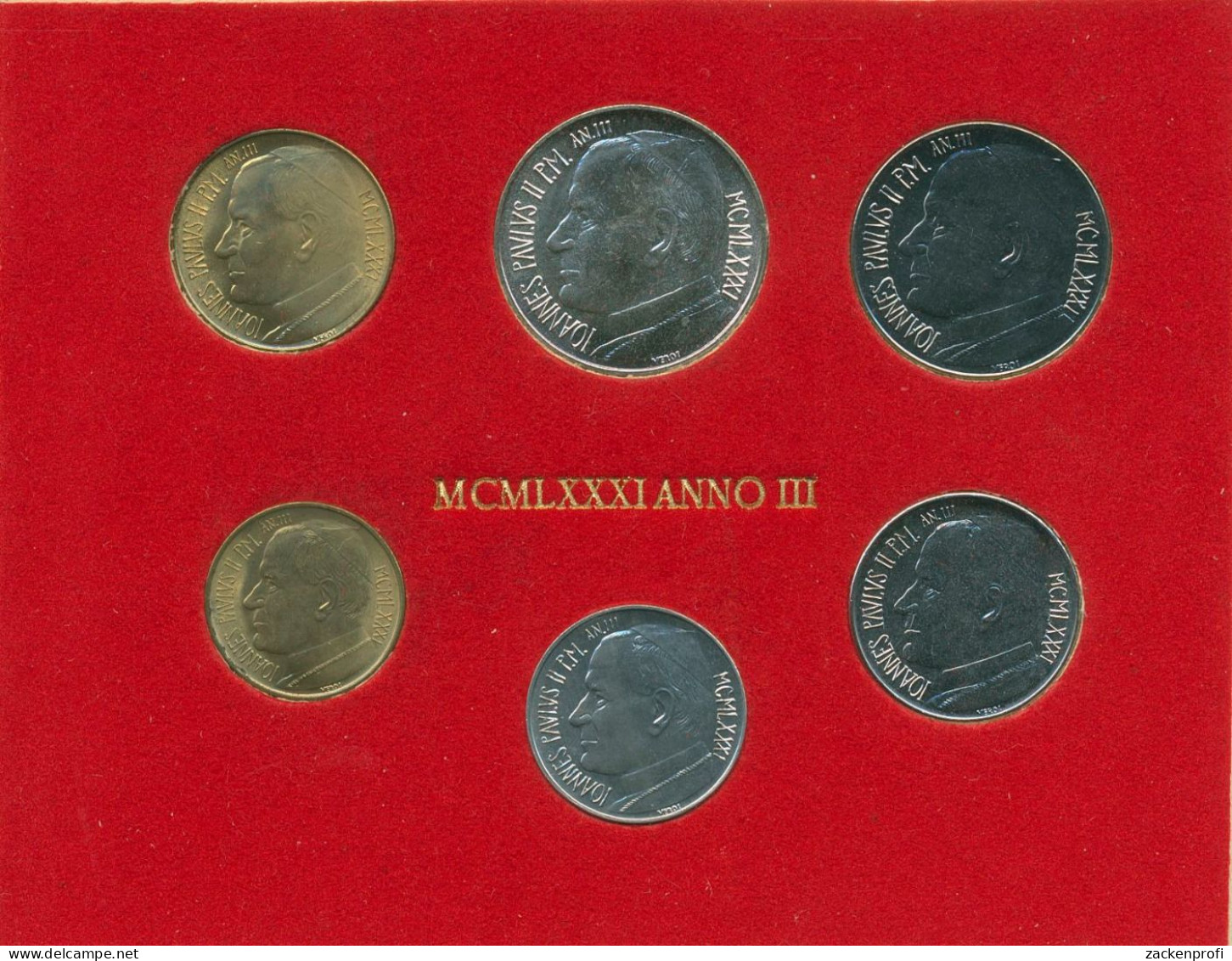 Vatikan 1981 Kursmünzen Papst Johannes Paul, Blister, 10 - 500 Lire, St, (m5424) - Vatican
