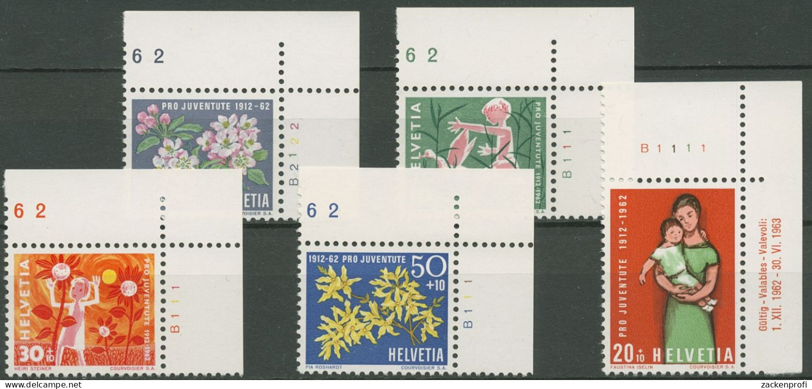 Schweiz 1962 Pro Juventute Kind Pflanzen 758/62 Ecke Mit Bogennummer Postfrisch - Unused Stamps
