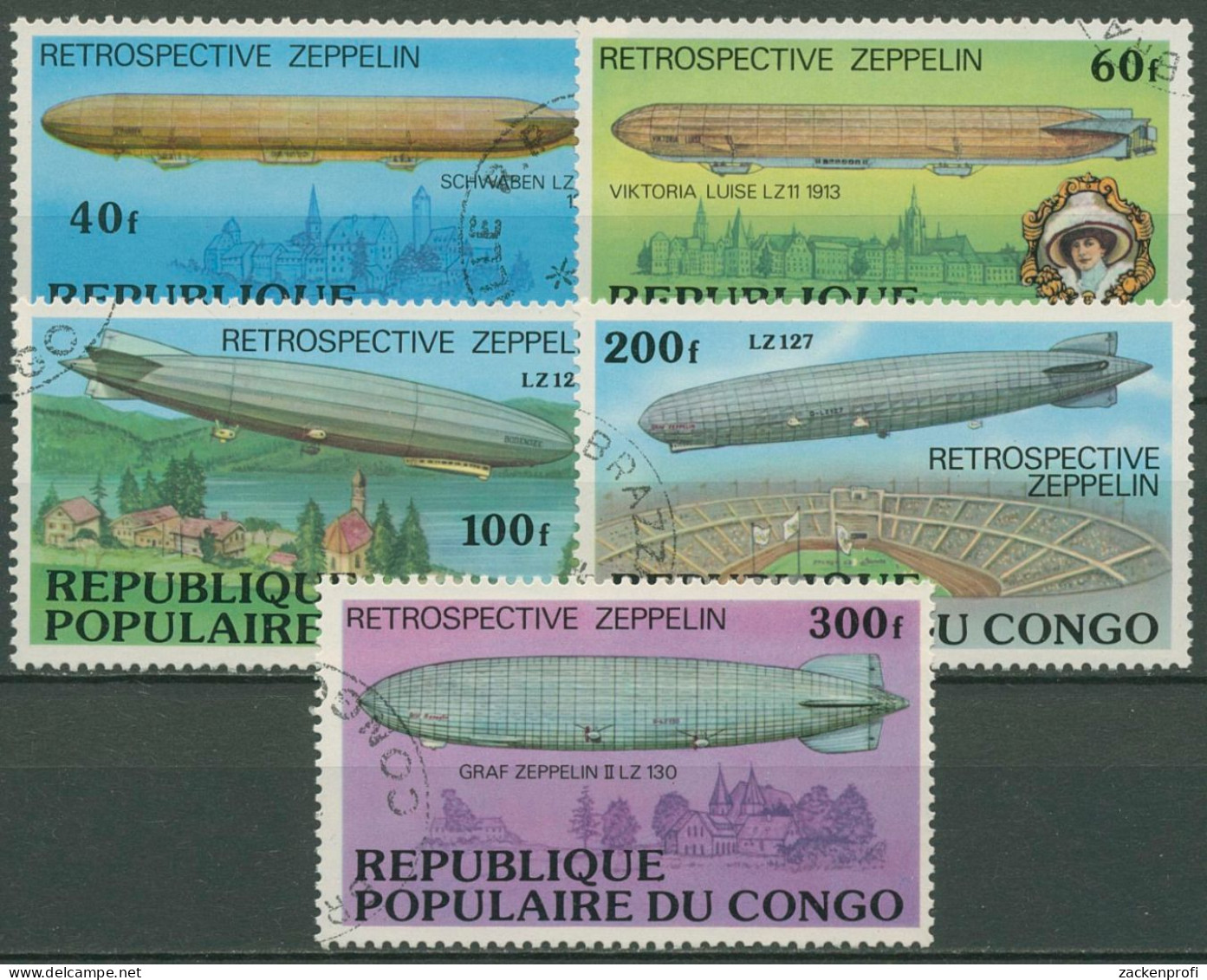 Kongo (Brazzaville) 1977 Zeppelin-Luftschiffe 577/81 A Gestempelt - Usati