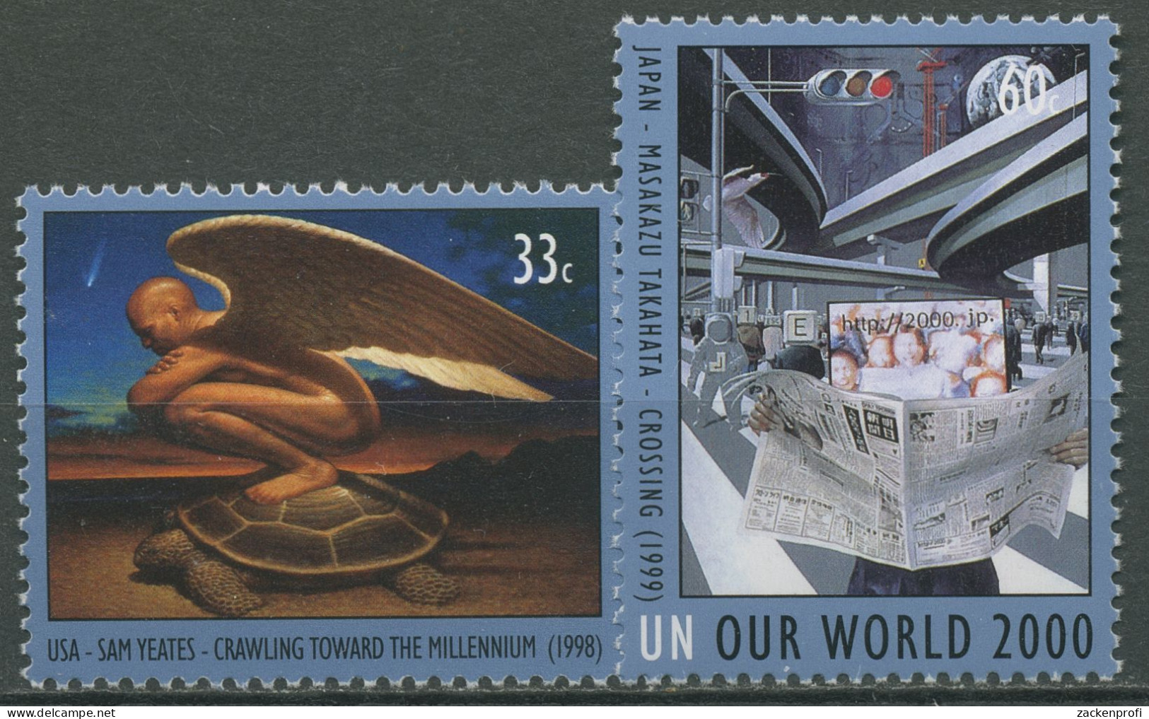 UNO New York 2000 Gemäldeausstellung Schildkröte Mit Engel 835/36 Postfrisch - Unused Stamps