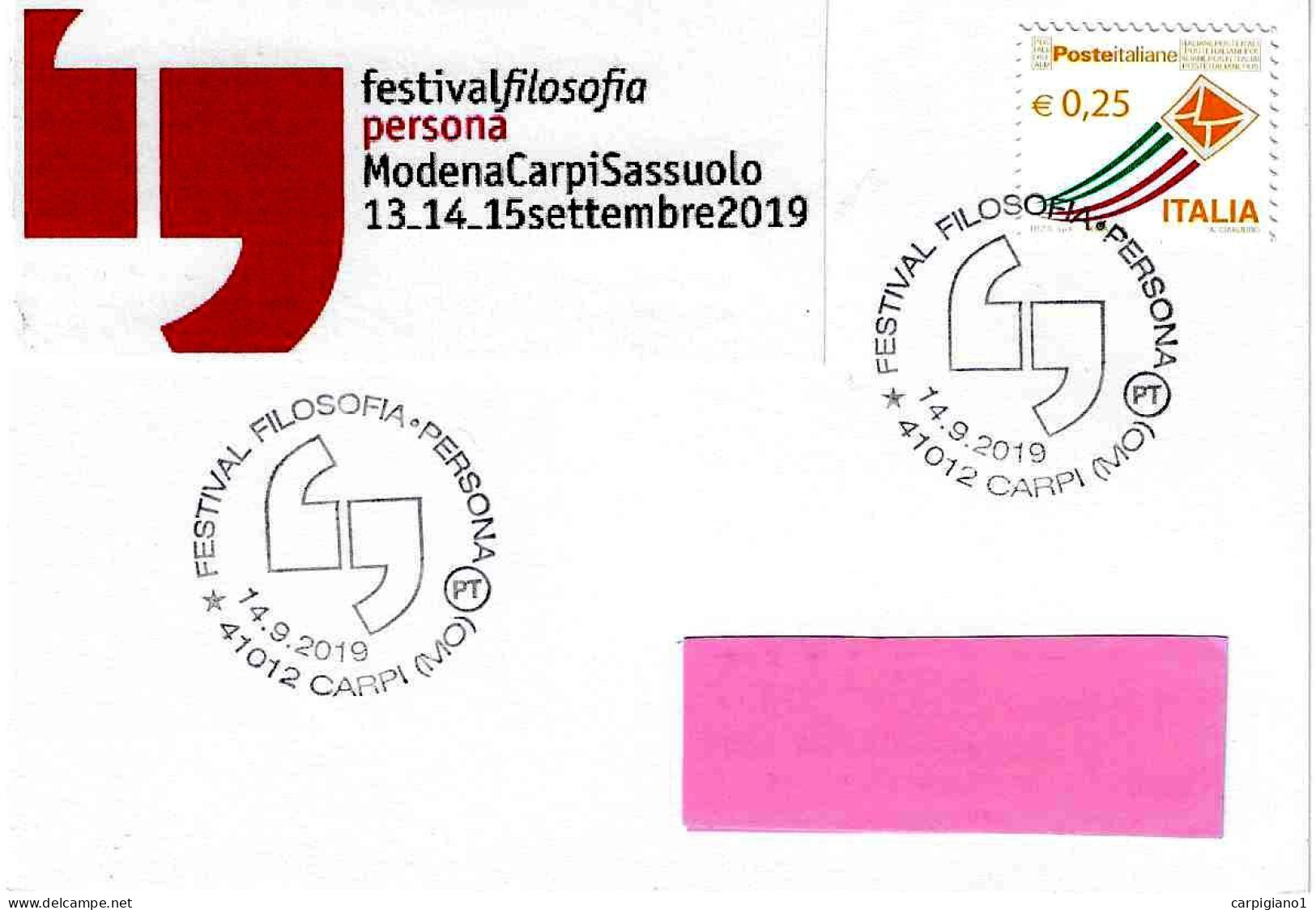 ITALIA ITALY - 2019 CARPI (MO) Festival Filosofia - Persona - 3317 - 2011-20: Marcophilie