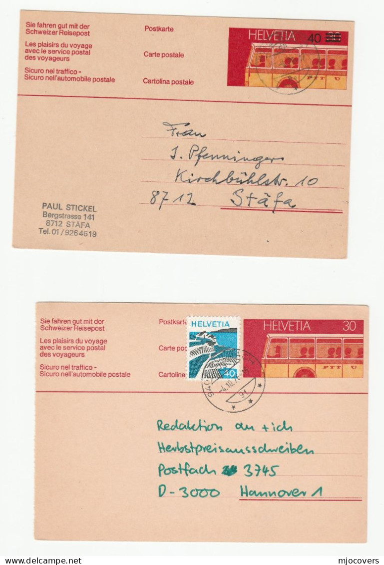 3 X 1939 - 1976 Illus BUS Switzerland POSTAL STATIONERY CARDS Buses Stamps Cover - Bussen