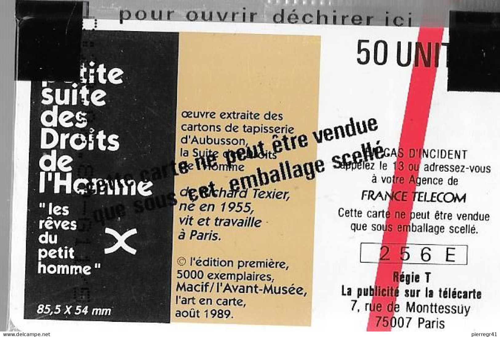 CARTE-PUCE²°-PUBLIC-F85-50U-GEMA-1989-CARTE E/PETITES SUITE DES DROITS DE L HOMME-V°N°256E-NSB-LUXE - 1996