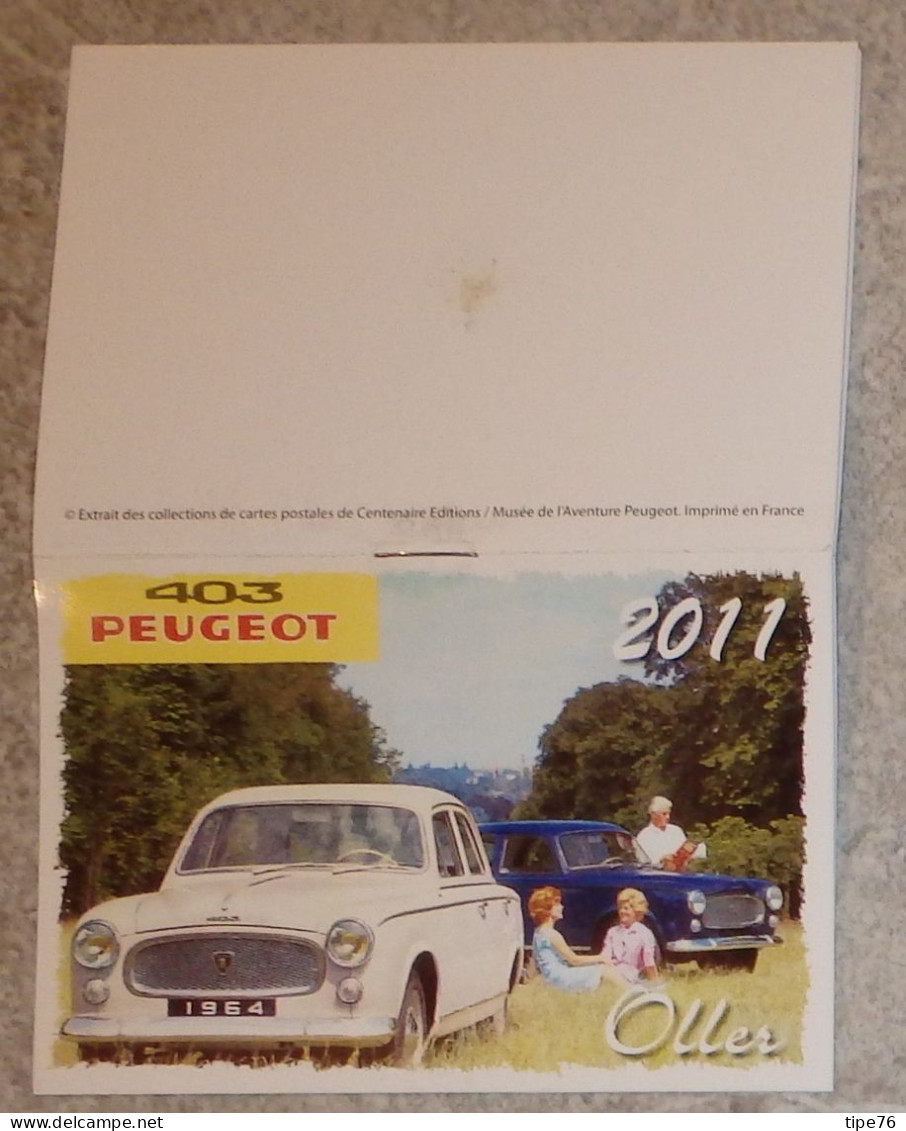 Petit Calendrier De Poche Agenda 2011 Oller  Voiture Peugeot 403 - 12 Pages - Tamaño Pequeño : 2001-...