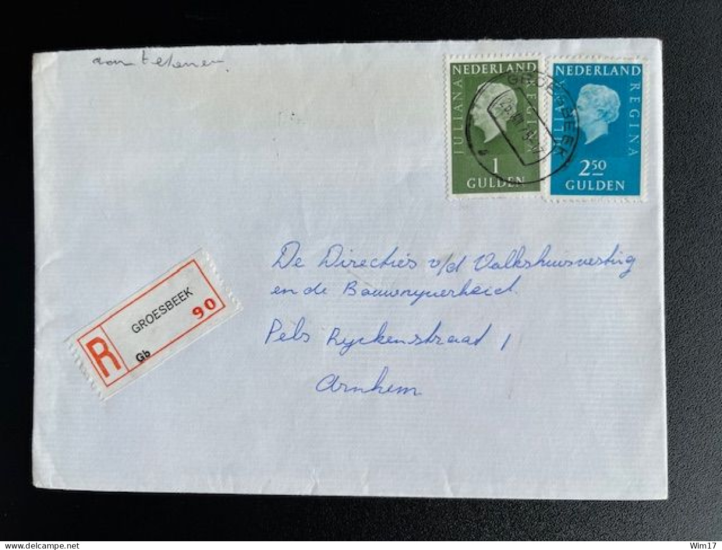 NETHERLANDS 1975 REGISTERED LETTER GROESBEEK TO ARNHEM 26-08-1975 NEDERLAND AANGETEKEND - Lettres & Documents