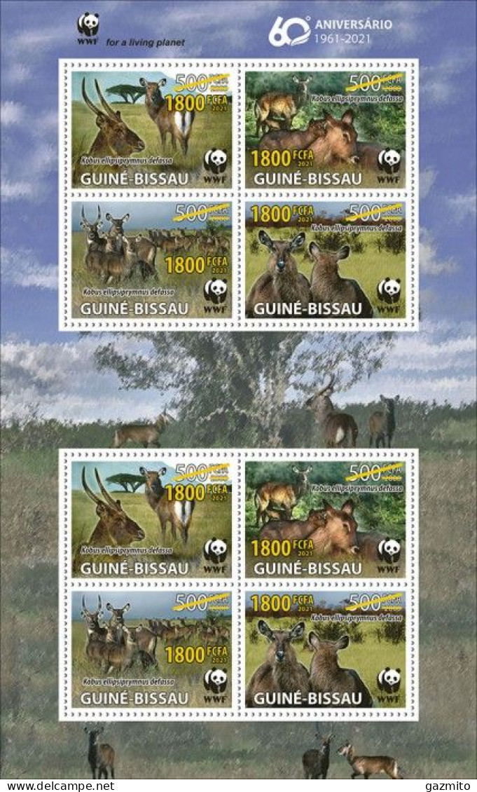 Guinea Bissau 2021, WWF, Antilops, Overp. Yellow, 8val In Sheetlet - Guinée-Bissau