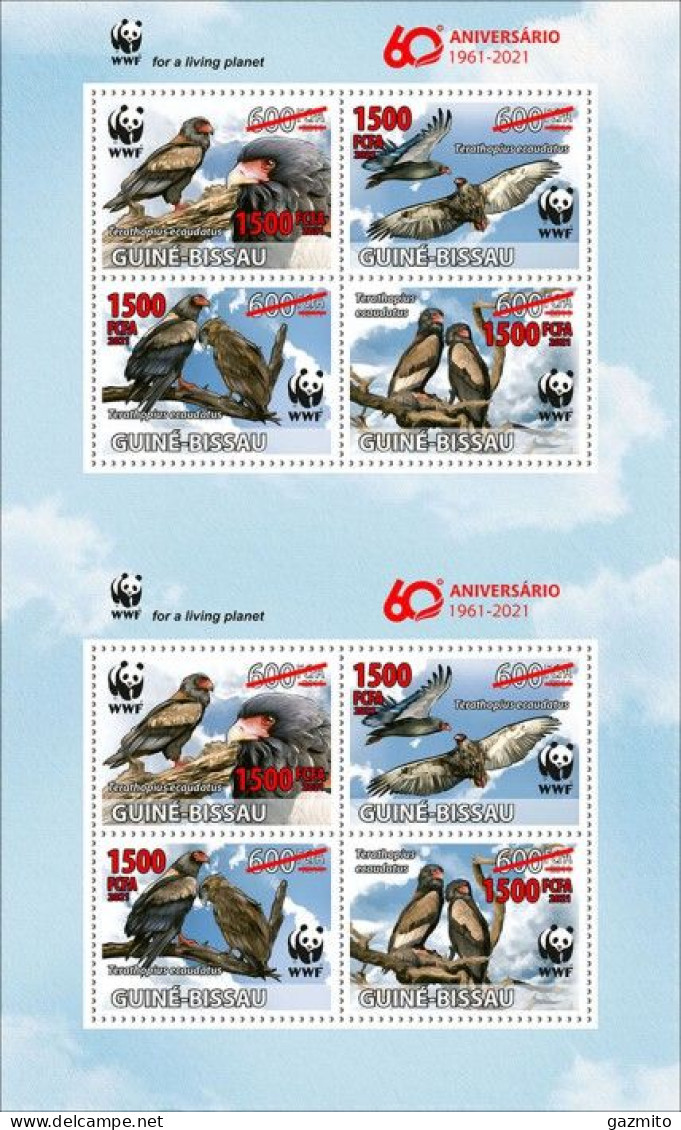 Guinea Bissau 2021, WWF, Eagles, Overp. Red, 8val In Sheetlet - Unused Stamps