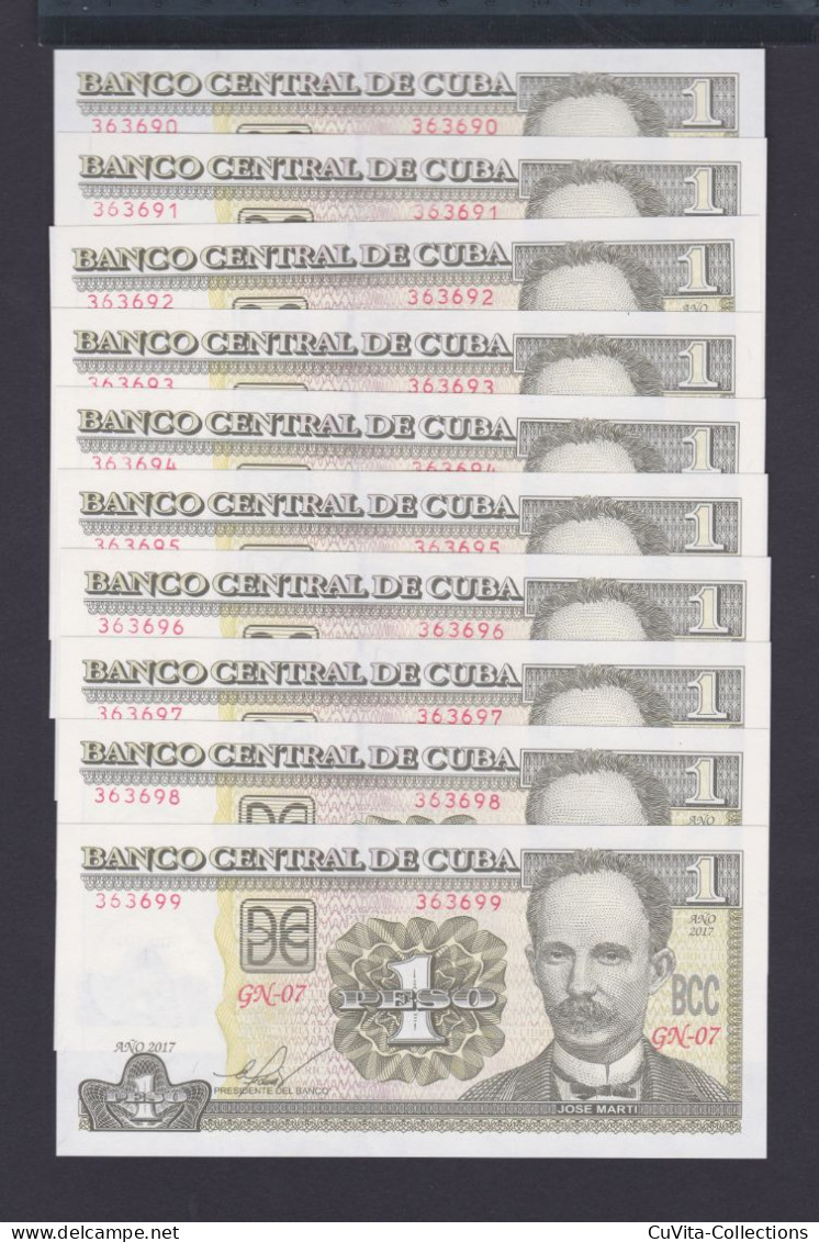 1 PESO 2017 UNC / SC - LOTE DE 10 BILLETES SIN CIRCULAR - Cuba