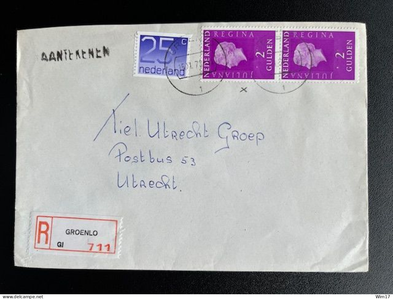 NETHERLANDS 1976 REGISTERED LETTER GROENLO TO UTRECHT 15-11-1976 NEDERLAND AANGETEKEND - Storia Postale