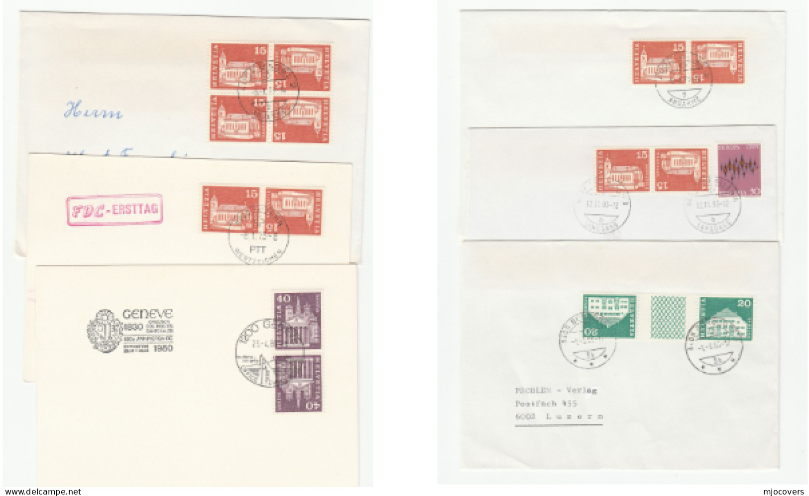 6 X Switzerland TETE BECHE Stamps COVERS Cover - Kopstaande