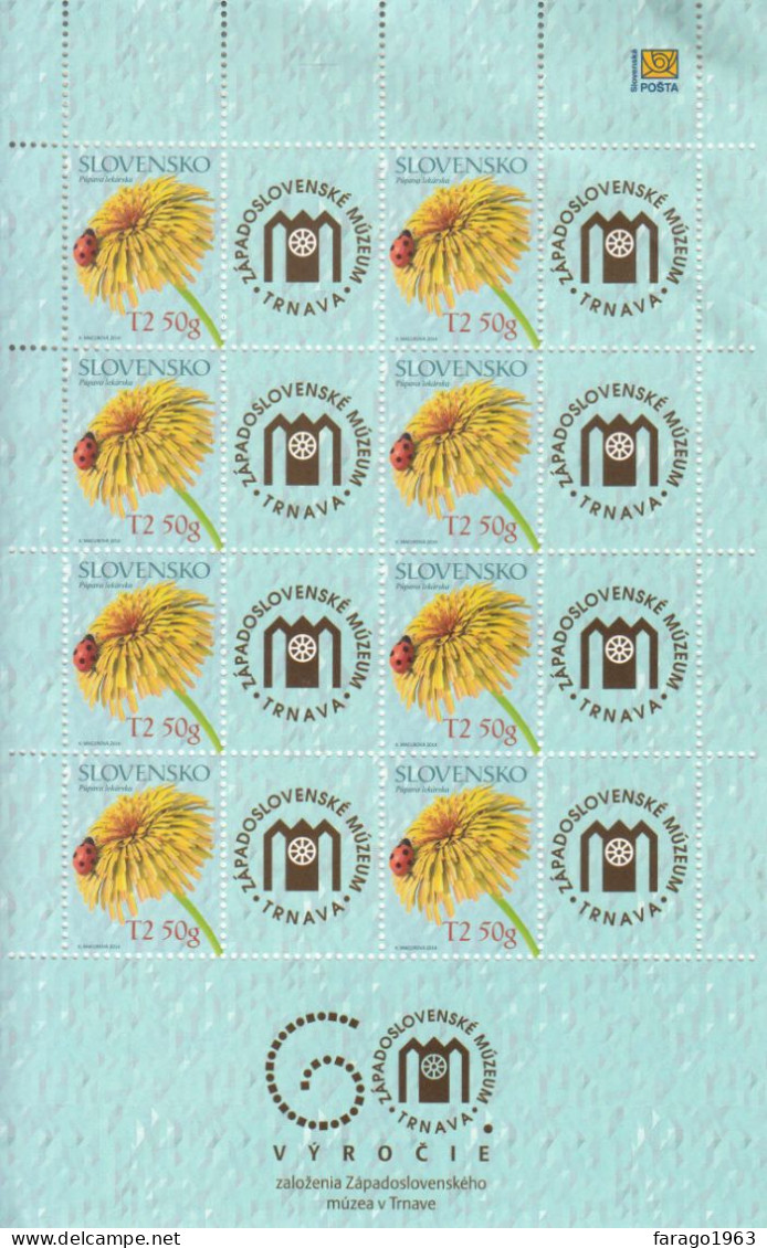 2014 Slovakia Dandelions Flowers Insects Ladybug **WRINKLE TOP RIGHT** Miniature Sheet Of 8 MNH @ BELOW FACE VALUE - Nuevos