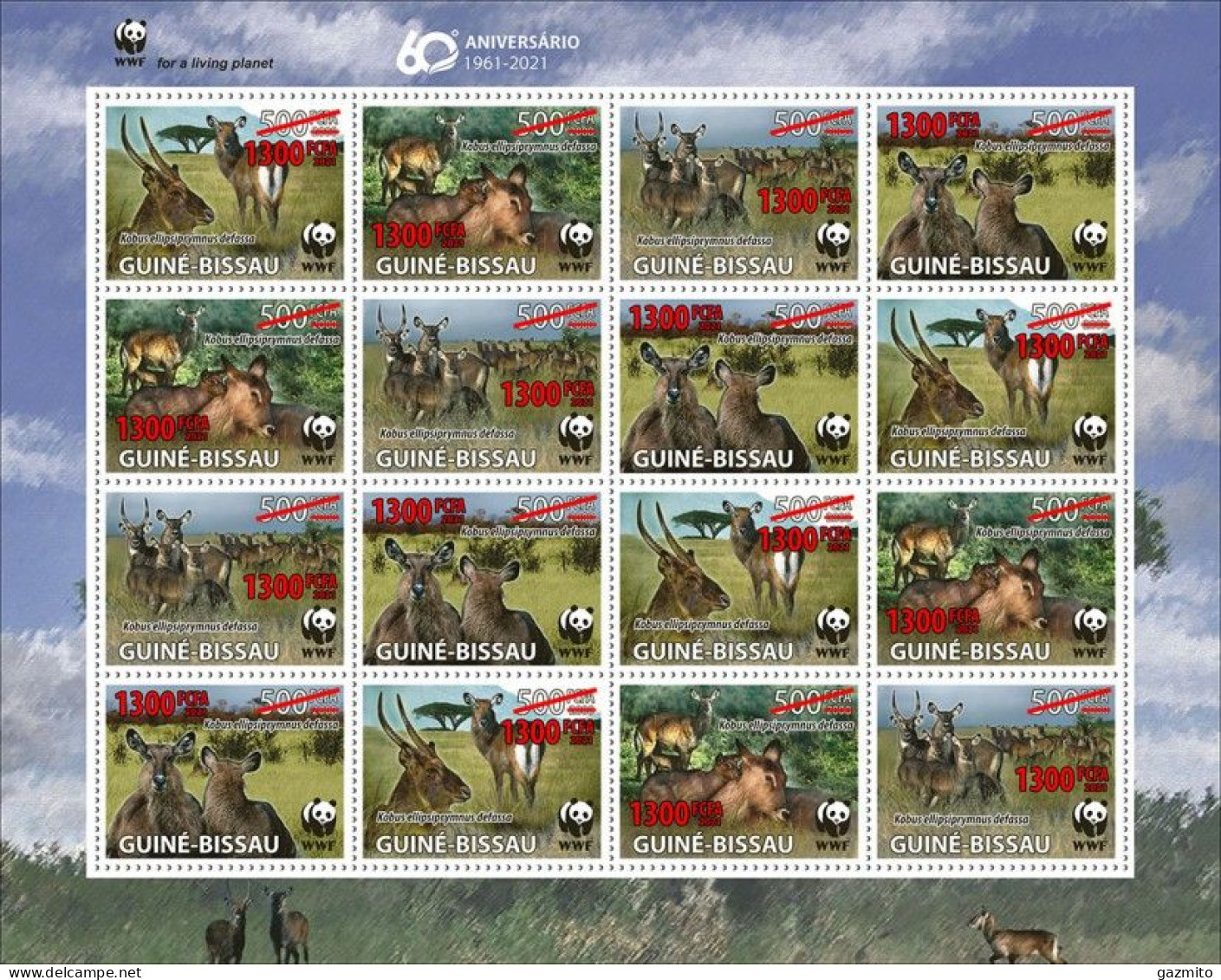 Guinea Bissau 2021, WWF, Antilops, Overp. Red, 16val In Sheetlet - Guinea-Bissau