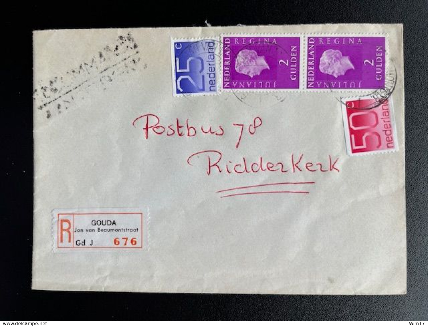 NETHERLANDS 1980 REGISTERED LETTER GOUDA JAN VAN BEAUMONTSTRAAT TO RIDDERKERK NEDERLAND AANGETEKEND - Storia Postale