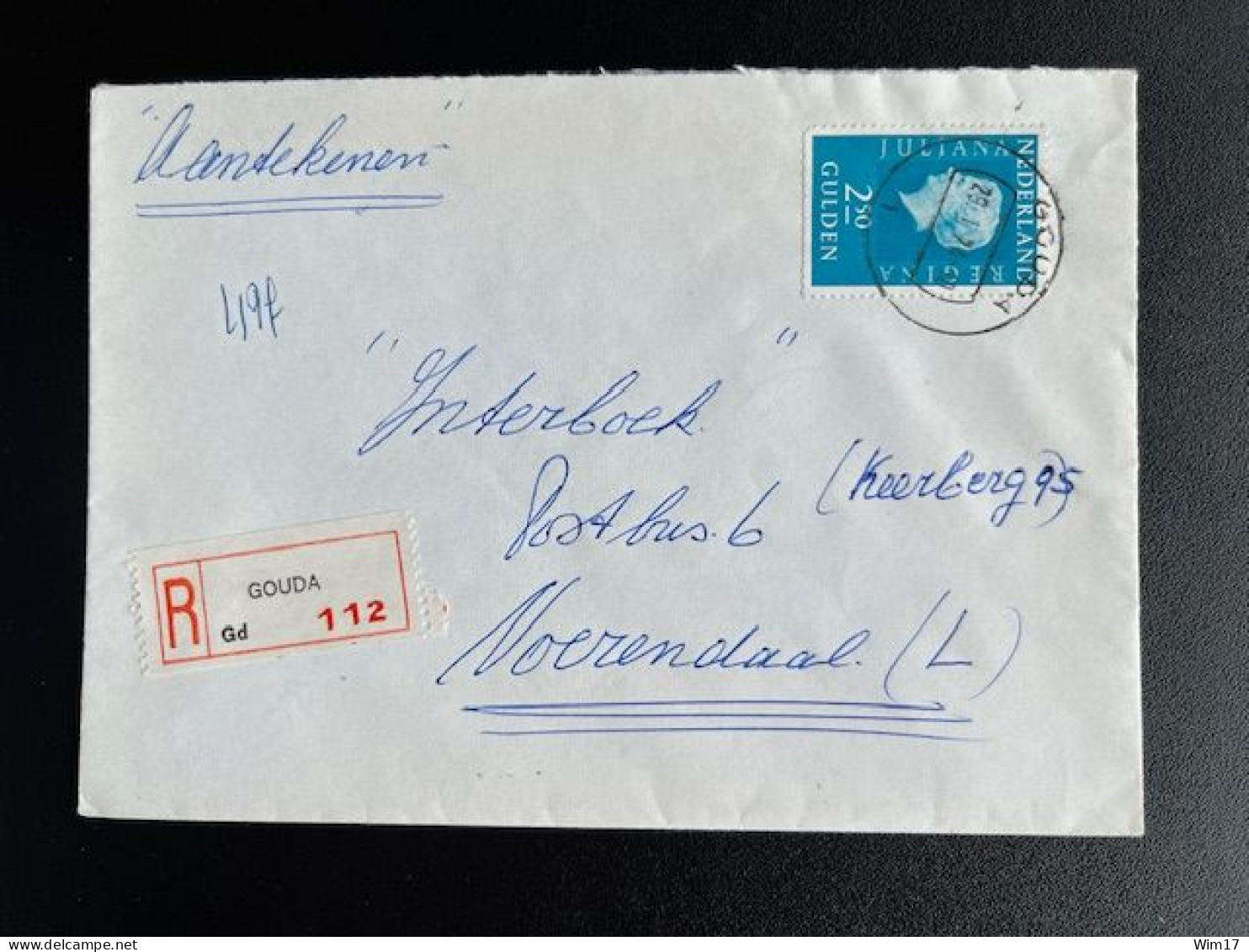 NETHERLANDS 1974 REGISTERED LETTER GOUDA TO VOERENDAAL 29-01-1974 NEDERLAND AANGETEKEND - Brieven En Documenten