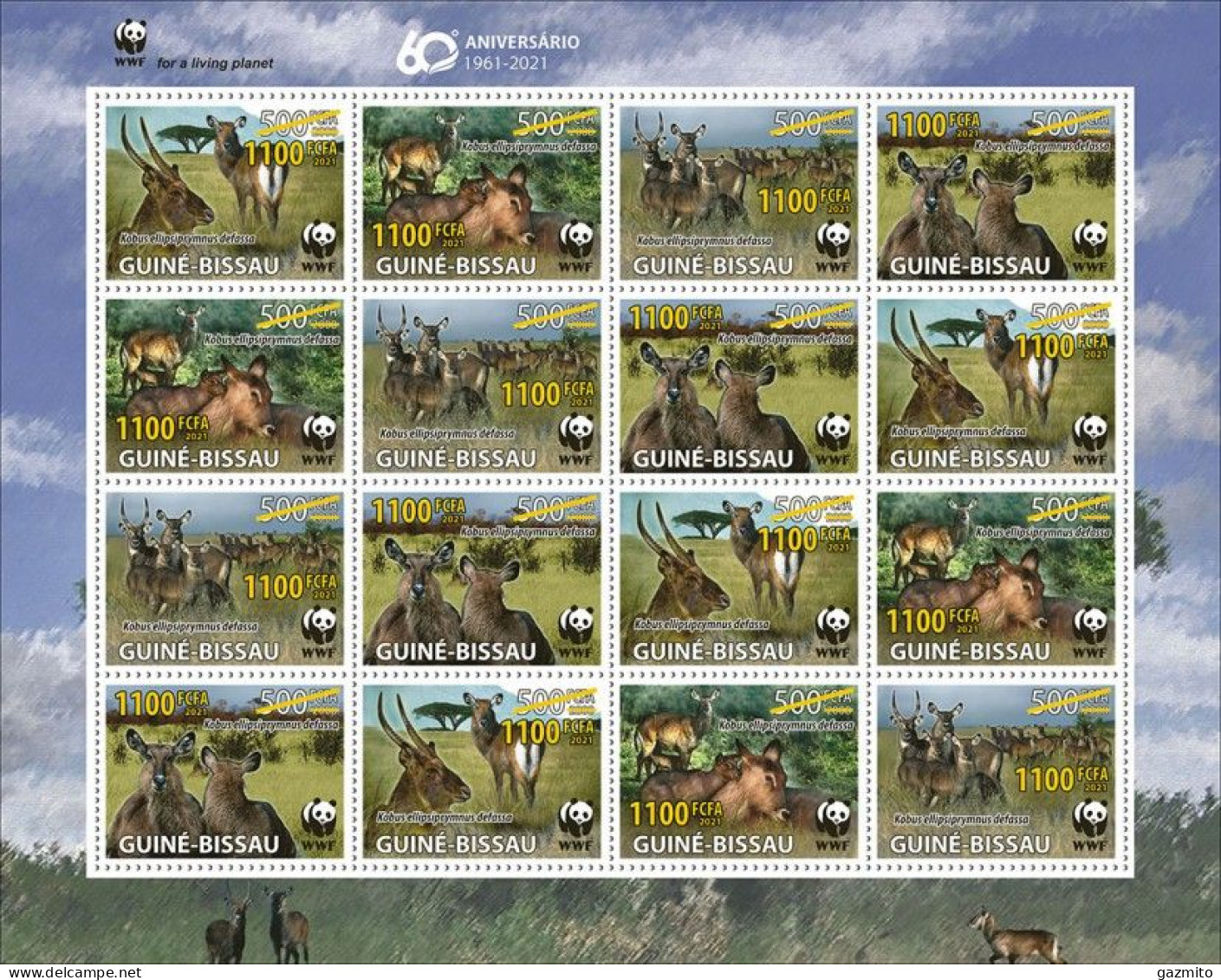 Guinea Bissau 2021, WWF, Antilops, Overp. Yellow, 16val In Sheetlet - Guinée-Bissau