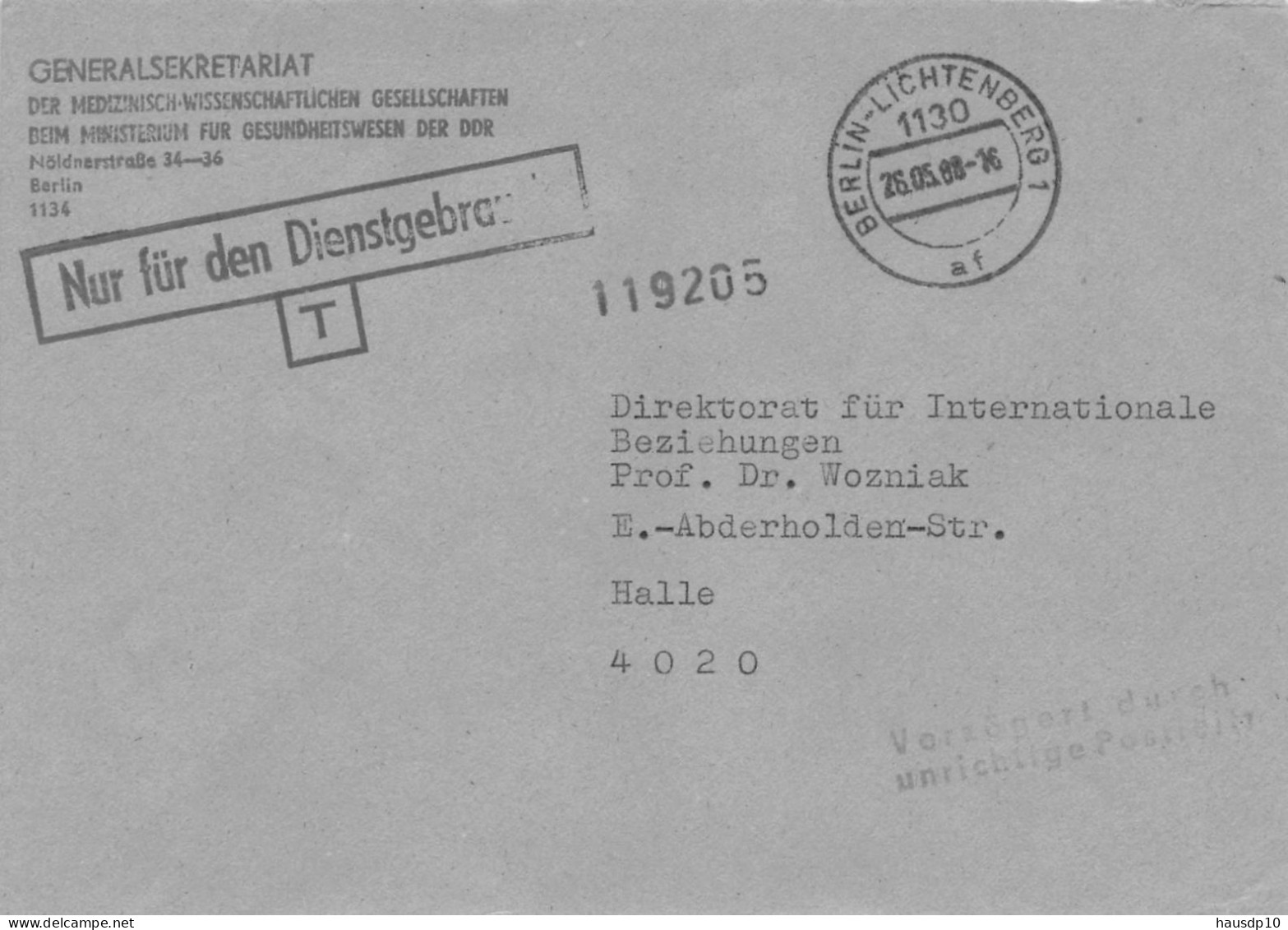DDR Dienst Brief - Nur Für Den Dienstgebrauch - Generalsekretariat Ministerium Gesundheitswesen Berlin 1988 Verzögert - Service Central De Courrier