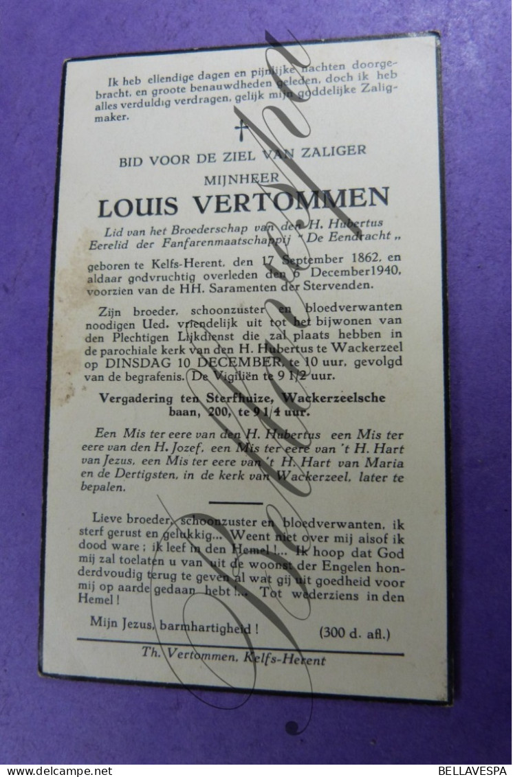 Louis VERTOMMEN Kelfs-Herent 1862-1940 - Avvisi Di Necrologio