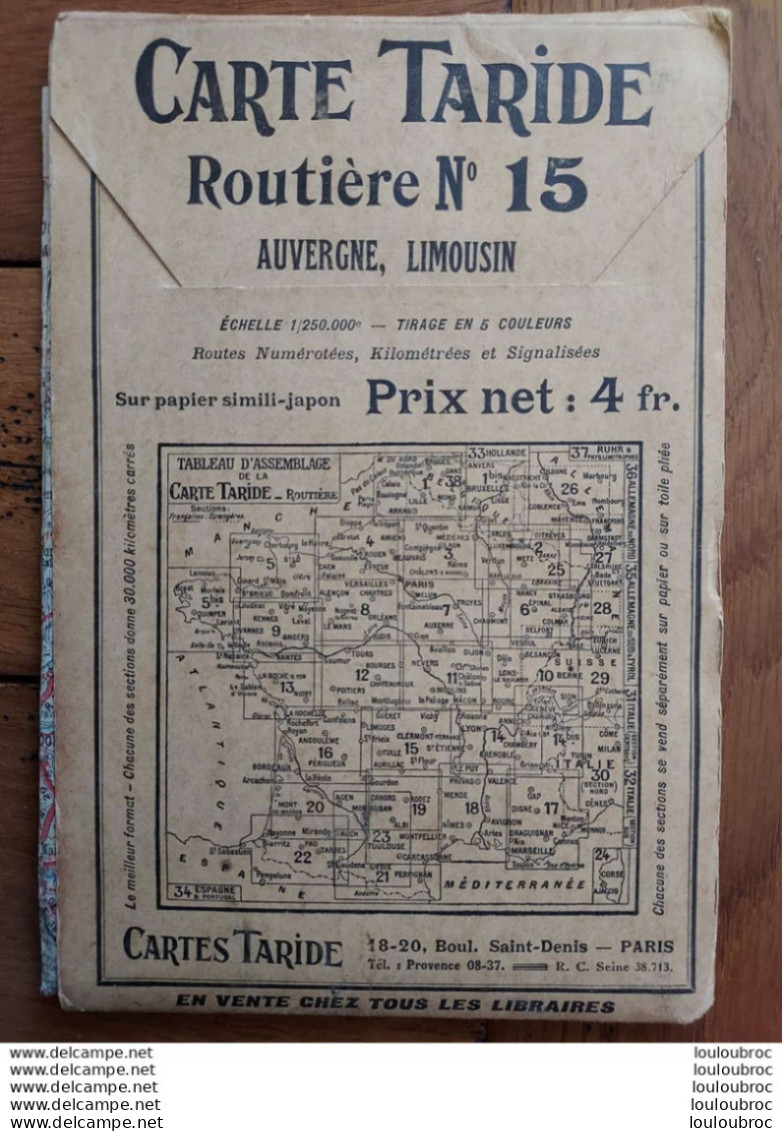 CARTE ROUTIERE TARIDE N°15 AUVERGNE LIMOUSIN - Cartes Routières