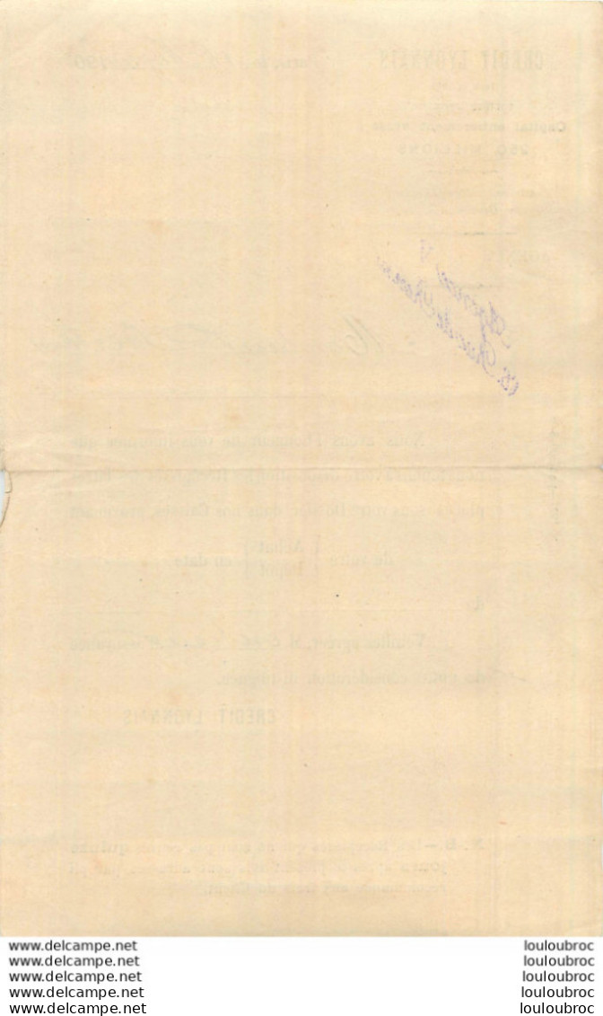 CREDIT LYONNAIS 11/1903 AGENCE RUE DE RENNES - Historical Documents