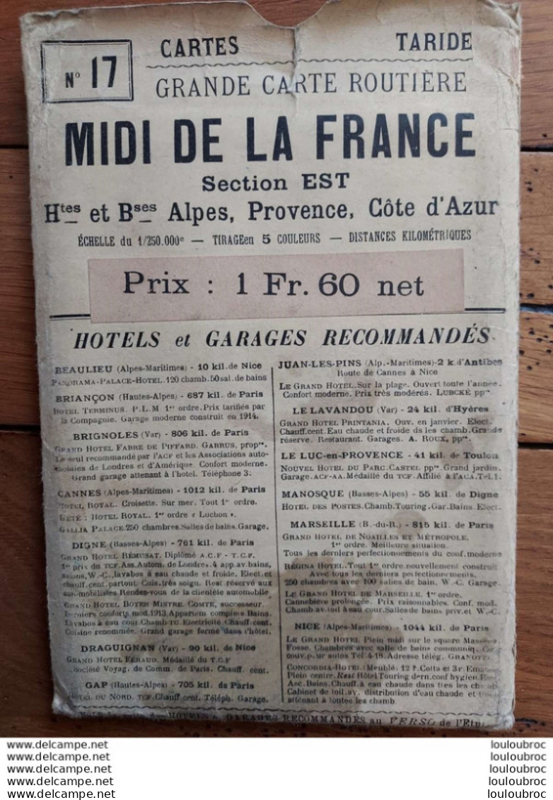 CARTE ROUTIERE TARIDE N°17 MIDI DE LA FRANCE SECTION EST - Roadmaps