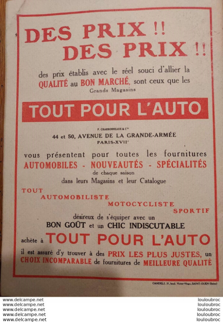 TOUT POUR L'AUTO 1925  CATALOGUE DE  64 PAGES ETS CHARBONNEAUX PARIS - Auto