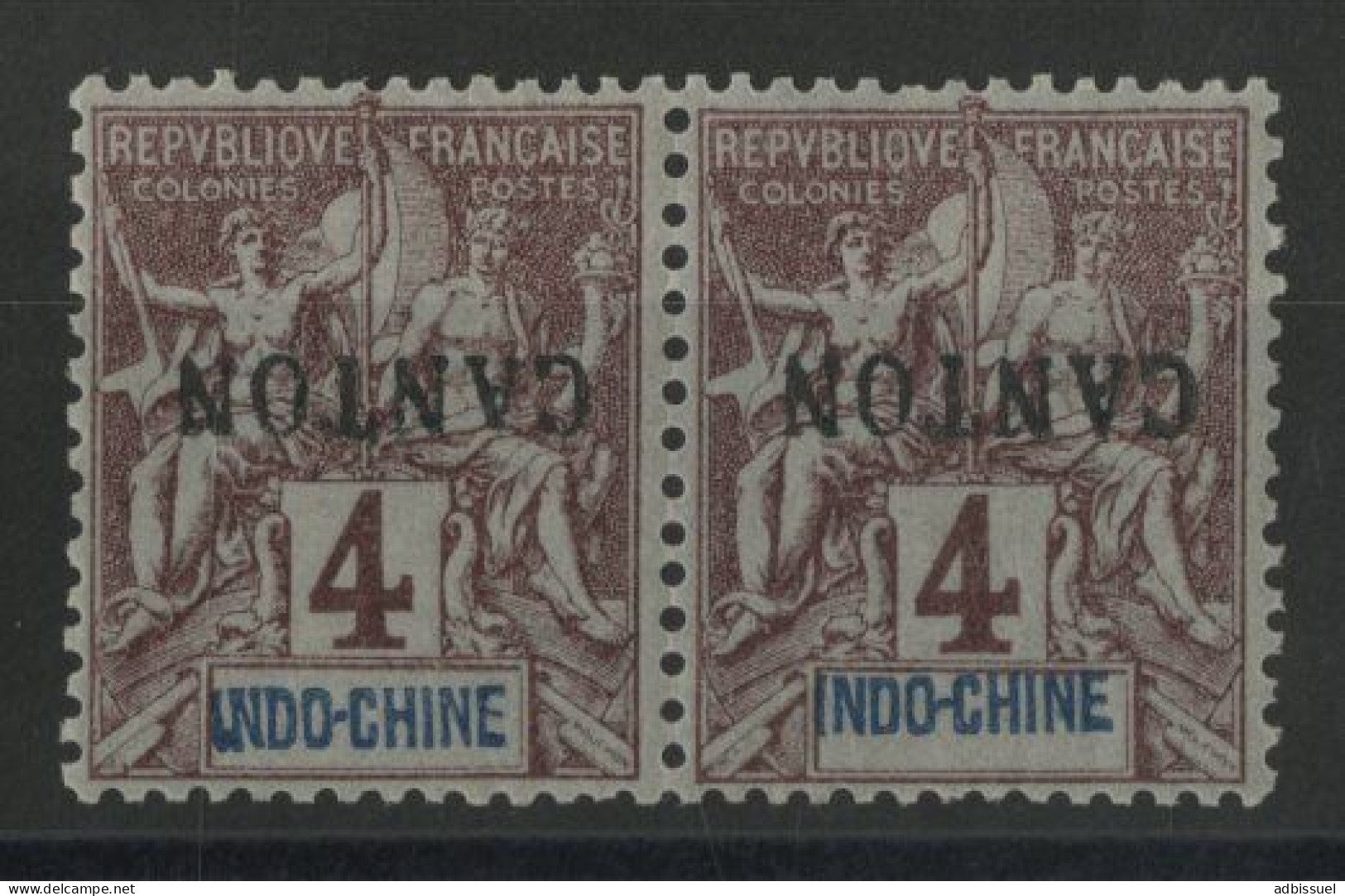 CANTON N° 19a En PAIRE Variété "surcharge Renversée Seule" Cote 70 € Neuf ** (MNH) TB - Unused Stamps