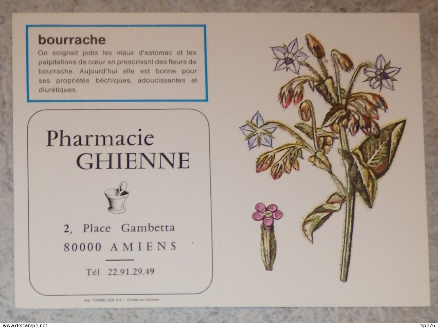 Petit Calendrier  De Poche 1988 Plante Bourrache Pharmacie Amiens Somme - Petit Format : 1981-90