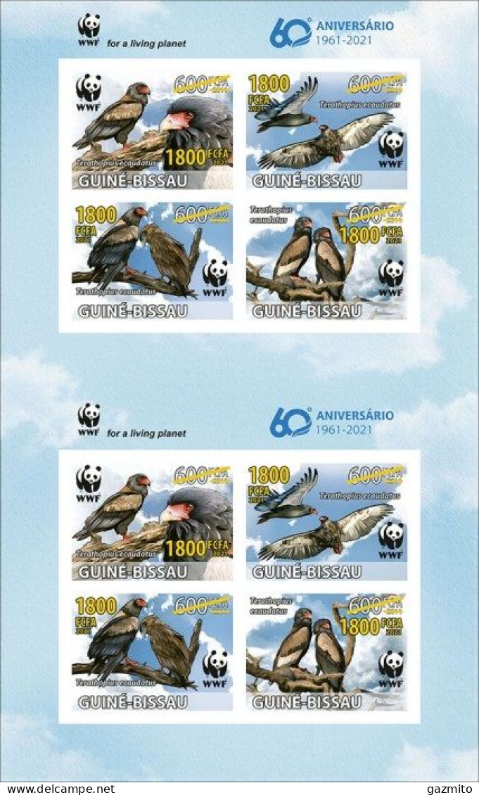 Guinea Bissau 2021, WWF, Eagles, Overp. Yellow, 8val In Sheetlet IMPERFORATED - Unused Stamps