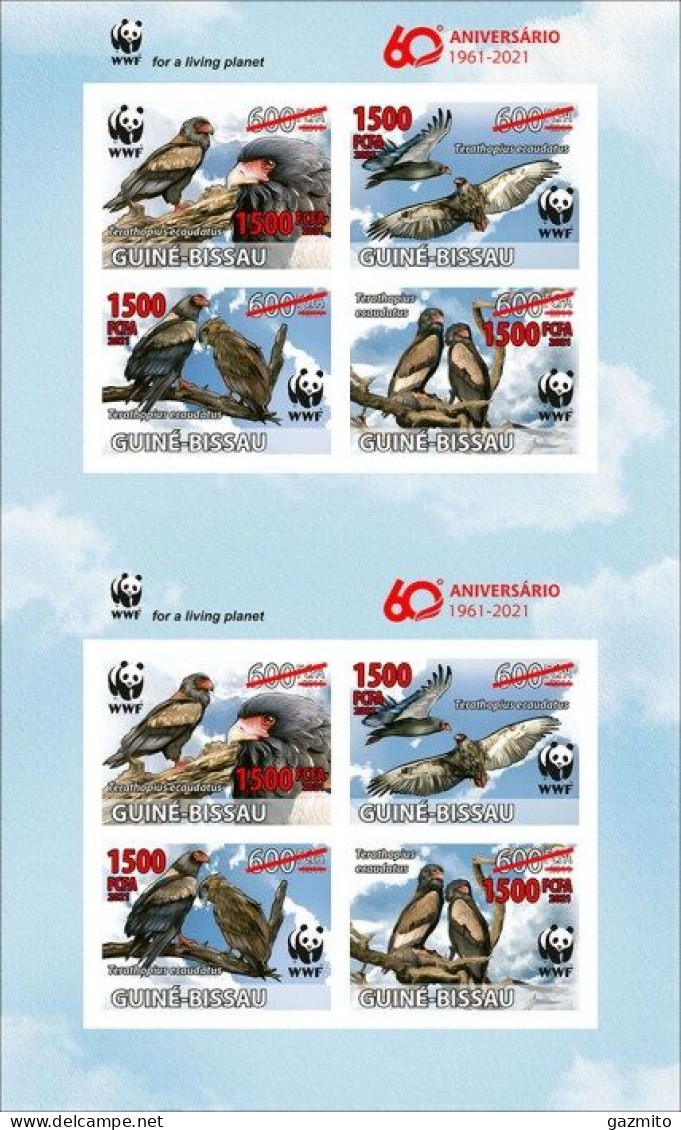 Guinea Bissau 2021, WWF, Eagles, Overp. Red, 8val In Sheetlet IMPERFORATED - Unused Stamps