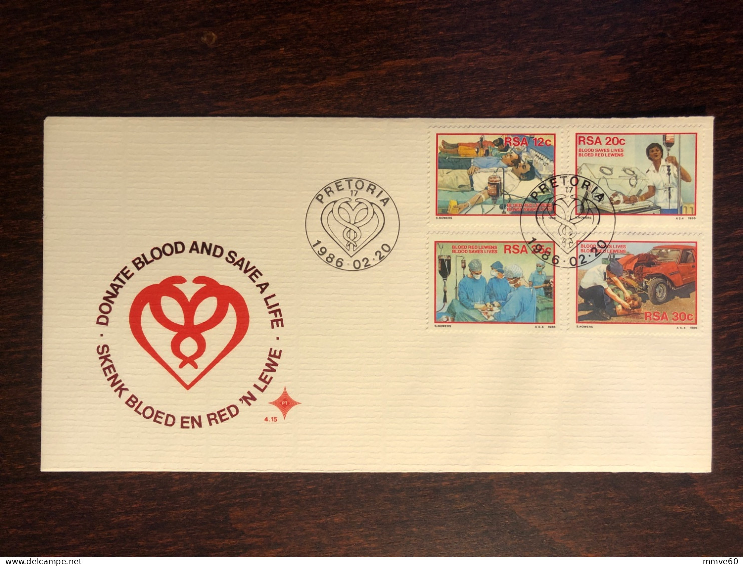 SOUTH AFRICA FDC COVER 1986 YEAR BLOOD DONATION DONORS HEALTH MEDICINE STAMPS - FDC