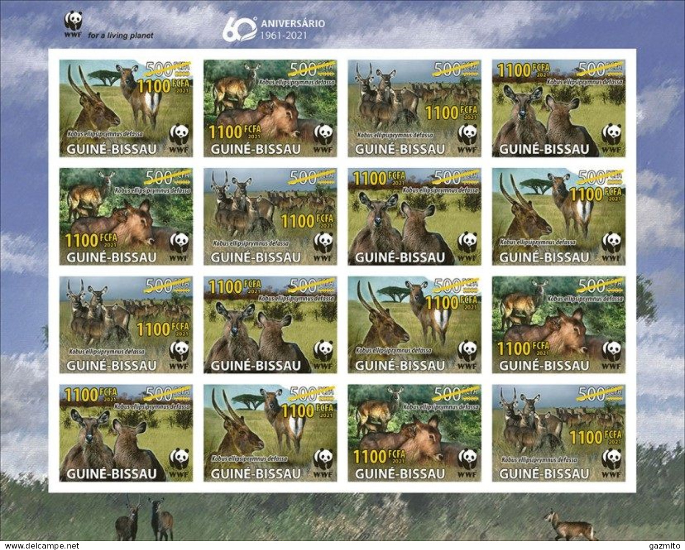 Guinea Bissau 2021, WWF, Antilops, Overp. Yellow, 16val In Sheetlet IMPERFORATED - Unused Stamps