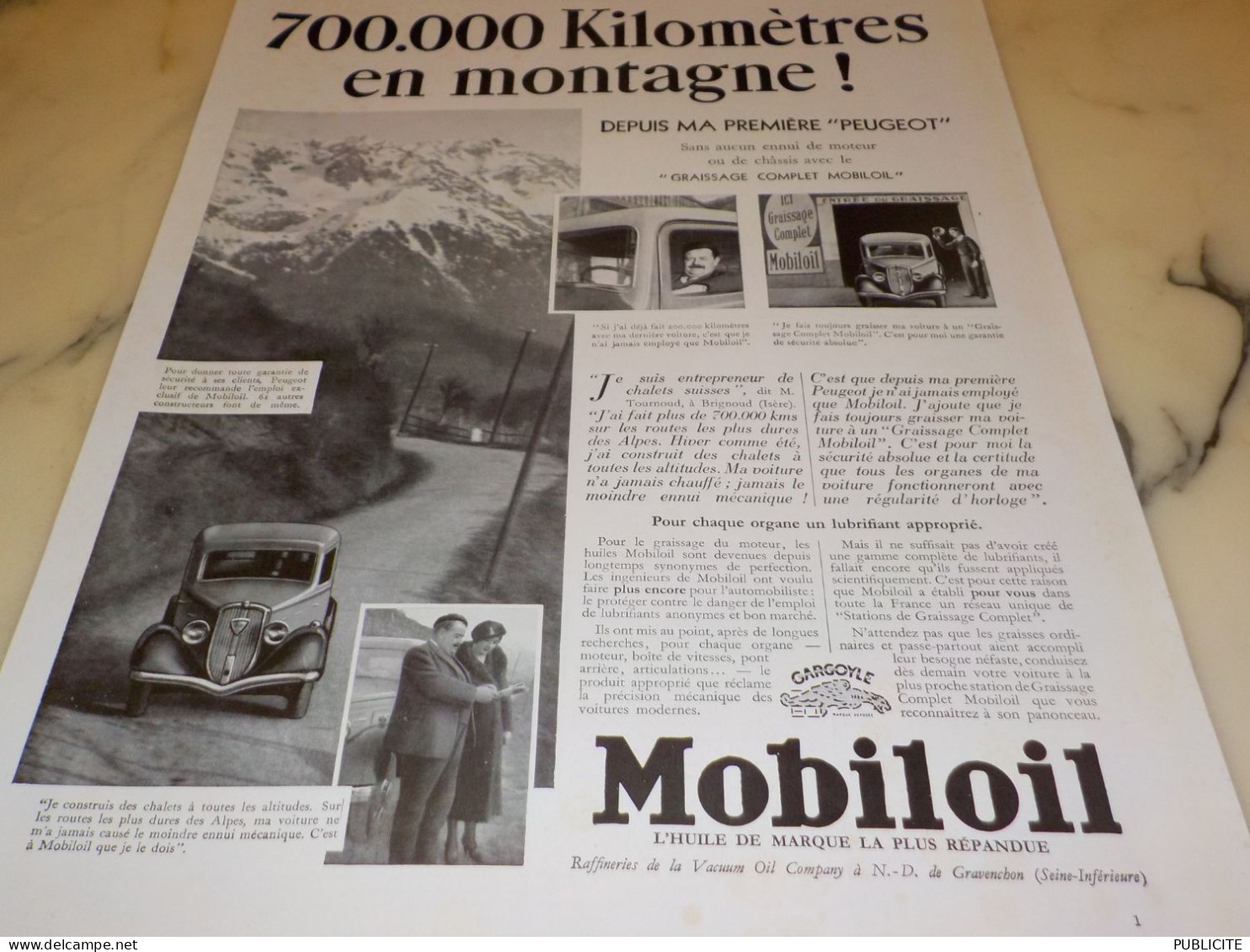 ANCIENNE PUBLICITE 700000 KILOMETRE EN MONTAGNE MOBILOIL  1936 - Other & Unclassified