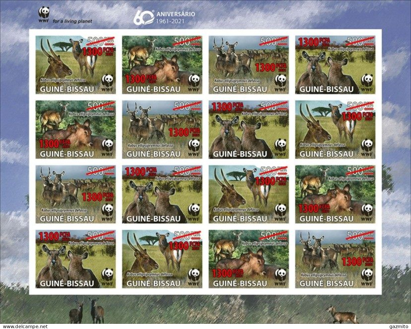 Guinea Bissau 2021, WWF, Antilops, Overp. Red, 16val In Sheetlet IMPERFORATED - Unused Stamps