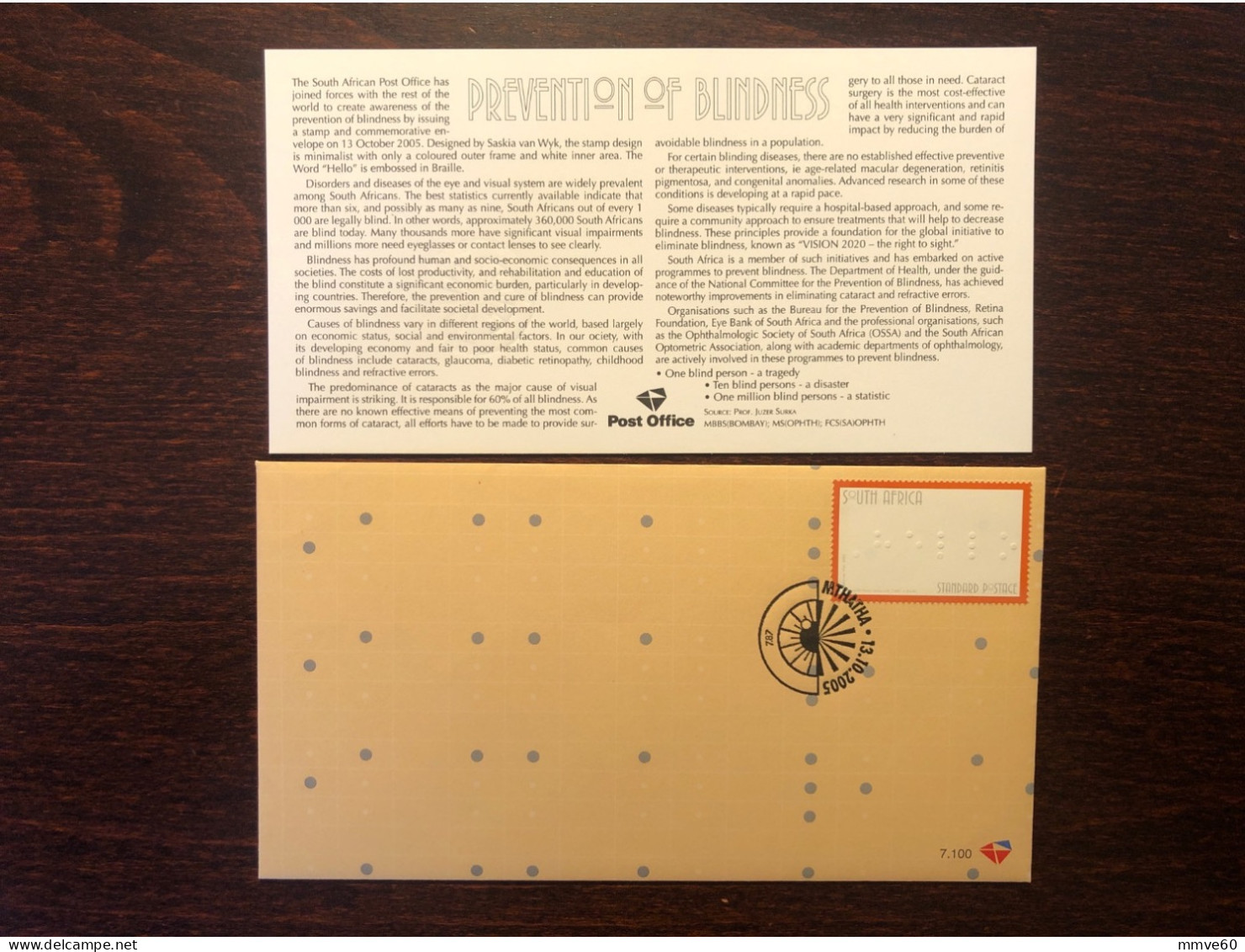 SOUTH AFRICA FDC COVER 2005 YEAR BRAILLE BLIND BLINDNESS HEALTH MEDICINE STAMPS - FDC