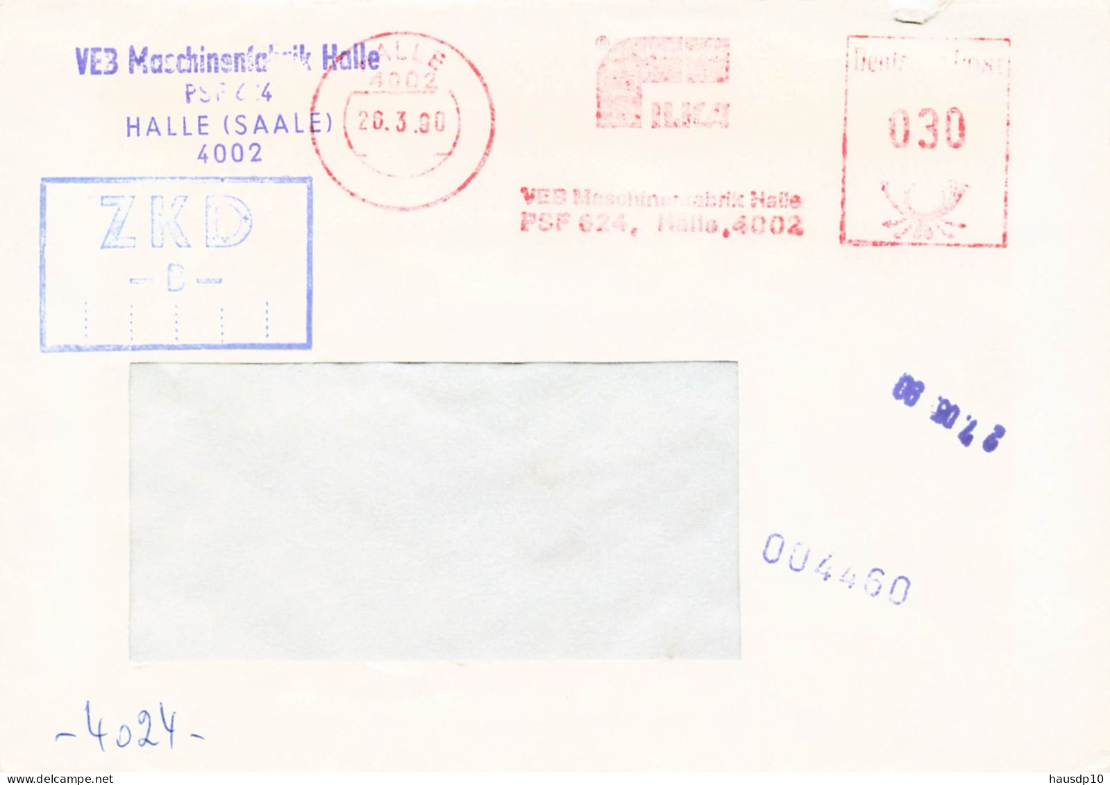 DDR Dienst Brief - Nur Für Den Dienstgebrauch - Afs ZKD VEB Maschinenfabrik Halle 1990 - Service Central De Courrier