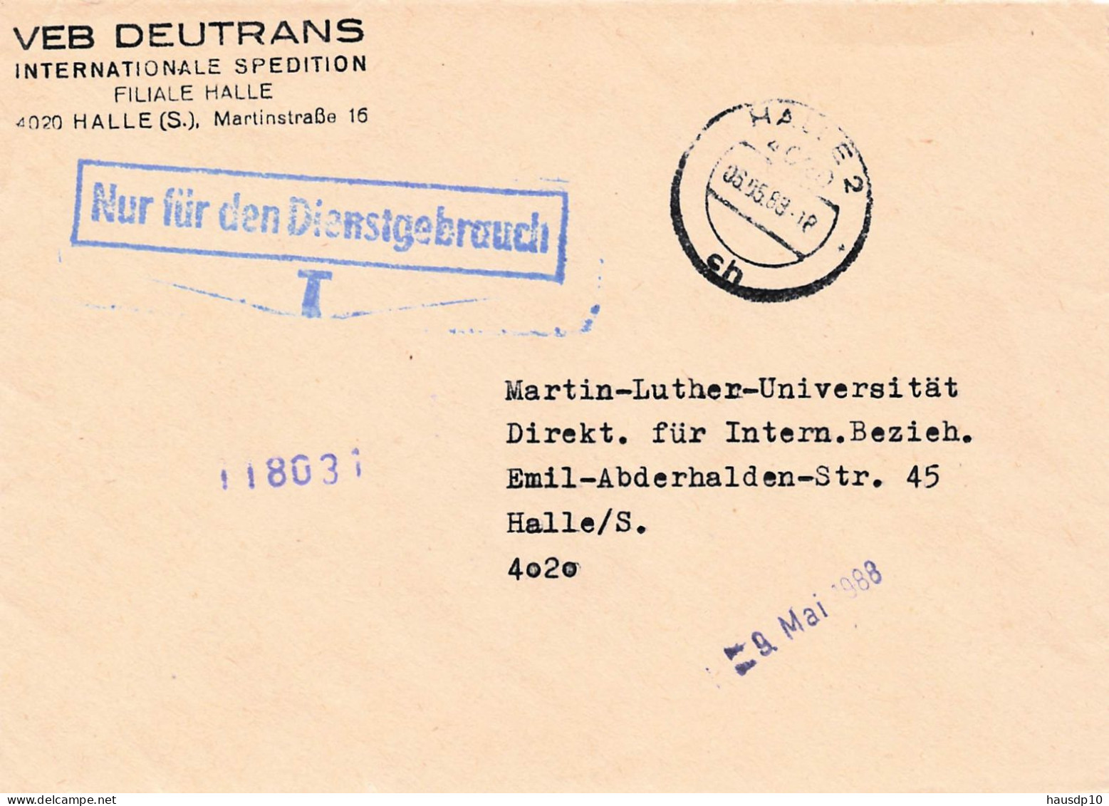 DDR Dienst Brief - Nur Für Den Dienstgebrauch - VEB Deutrans Halle 1988 - Servicio Central De Correos
