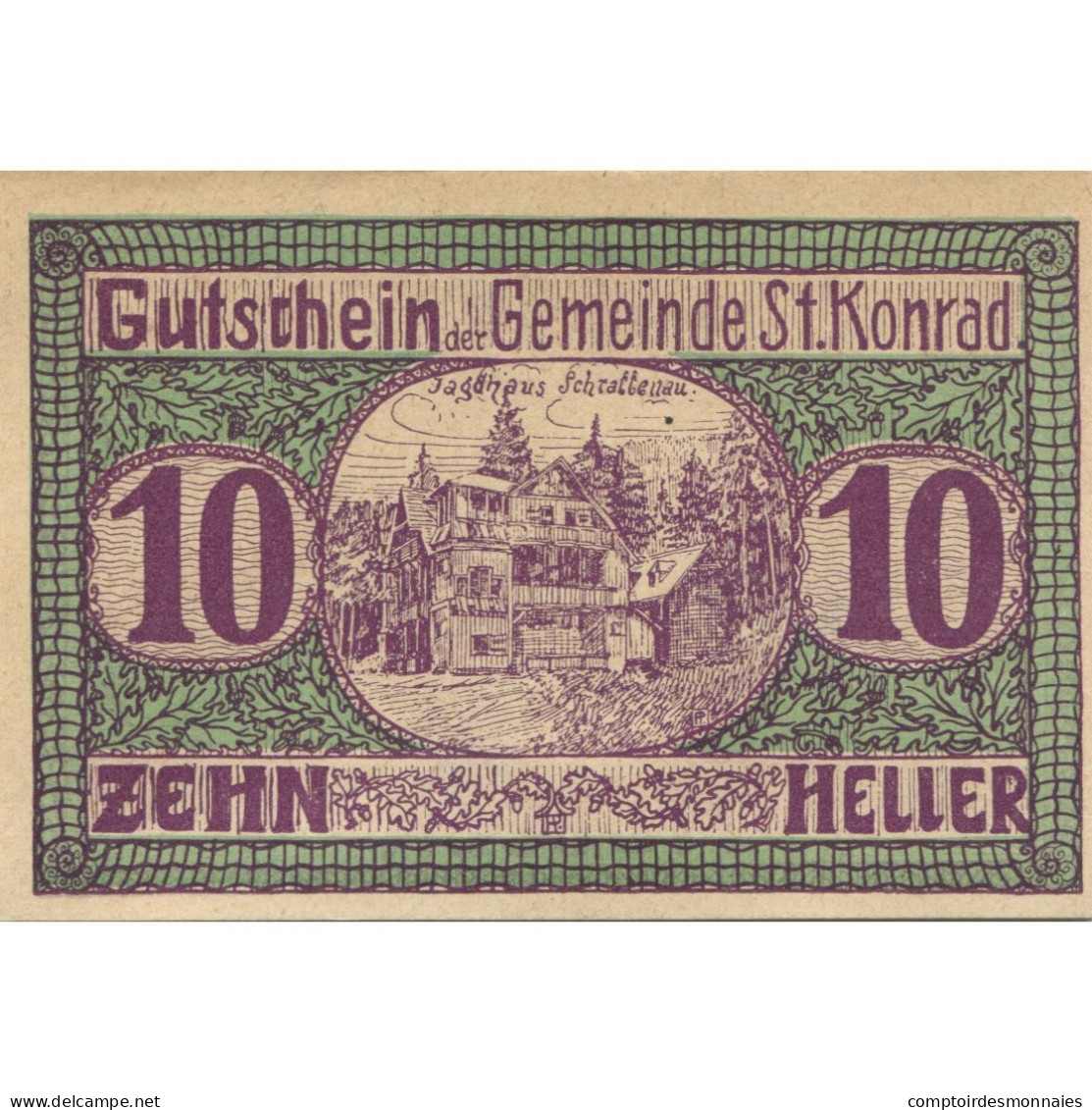 Billet, Autriche, ST KONRAD, 10 Heller, Chalet, 1920, SPL, Mehl:FS 899 - Autriche