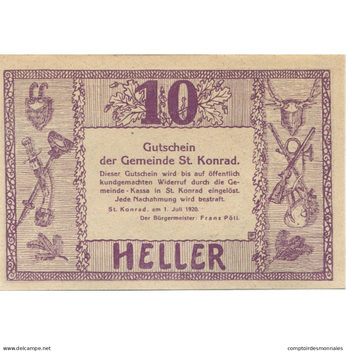 Billet, Autriche, ST KONRAD, 10 Heller, Chalet, 1920, SPL, Mehl:FS 899 - Oesterreich