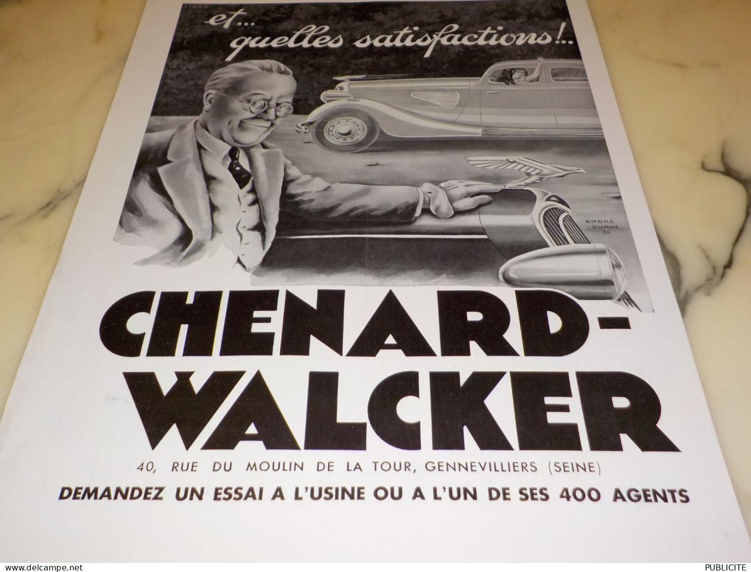 ANCIENNE PUBLICITE  SATISFACTIONS AUTOMOBILE CHENARD & WALCKER  1936 - Voitures