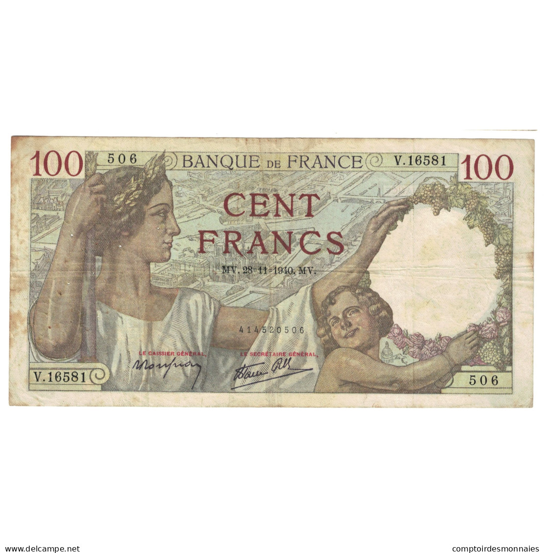 France, 100 Francs, Sully, 1940, V.16581, TTB, Fayette:26.41, KM:94 - 100 F 1939-1942 ''Sully''