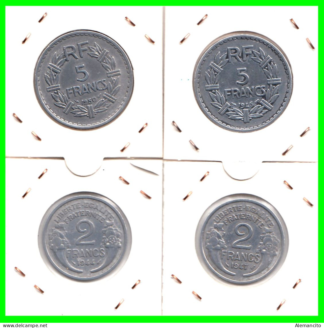 FRANCIA MONEDAS - 2 Y 5 FRANCOS DE LOS AÑOS AÑO 1944 - 1946 - 1947 -  Y - 1950 CUARTA REPUBLICA FRANCESA - 2 Francs