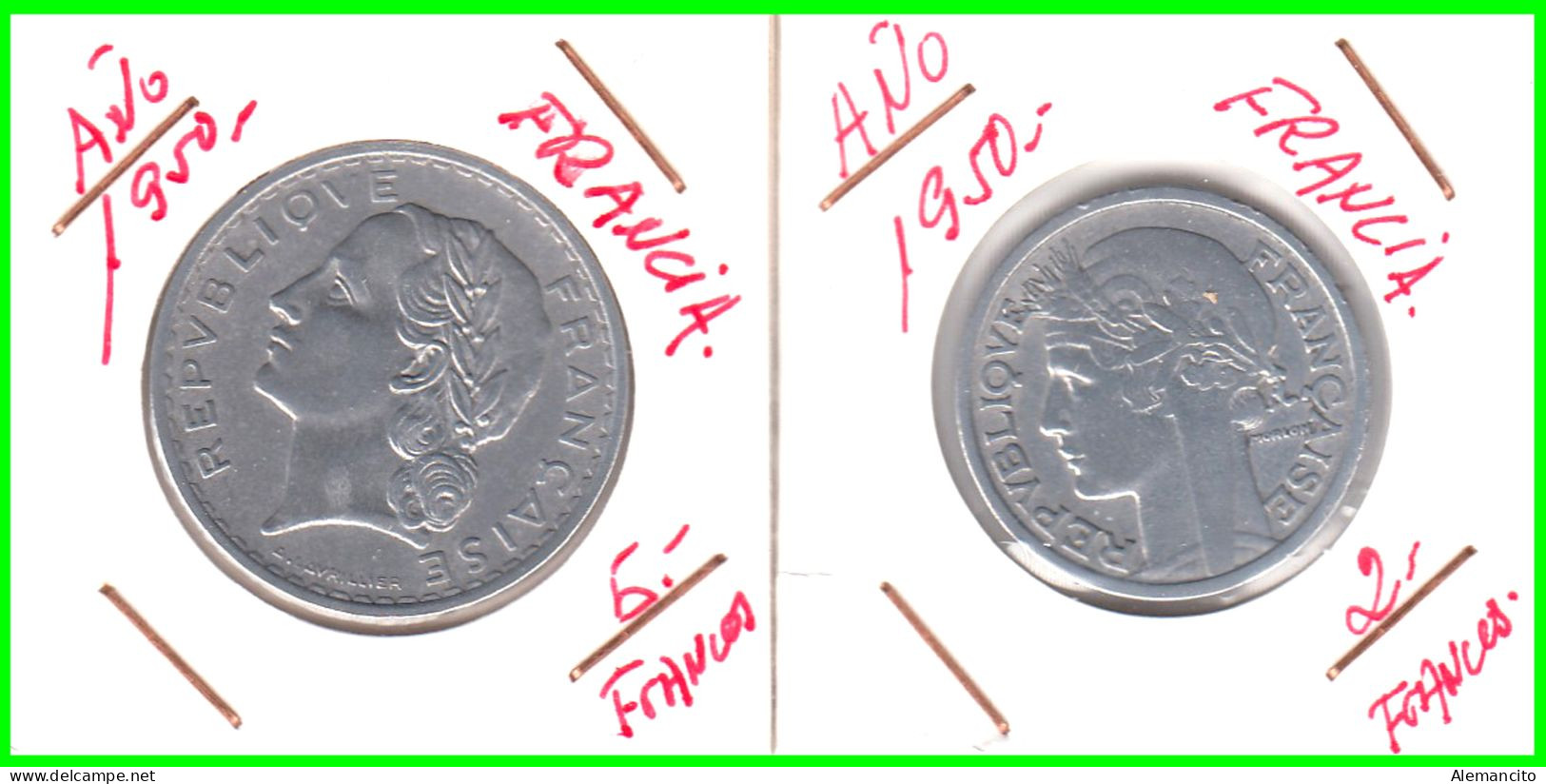FRANCIA MONEDA - 2 Y 5 FRANCOS DEL AÑO 1950 COMPOSICIÓN ALUMINIO - 2 Francs