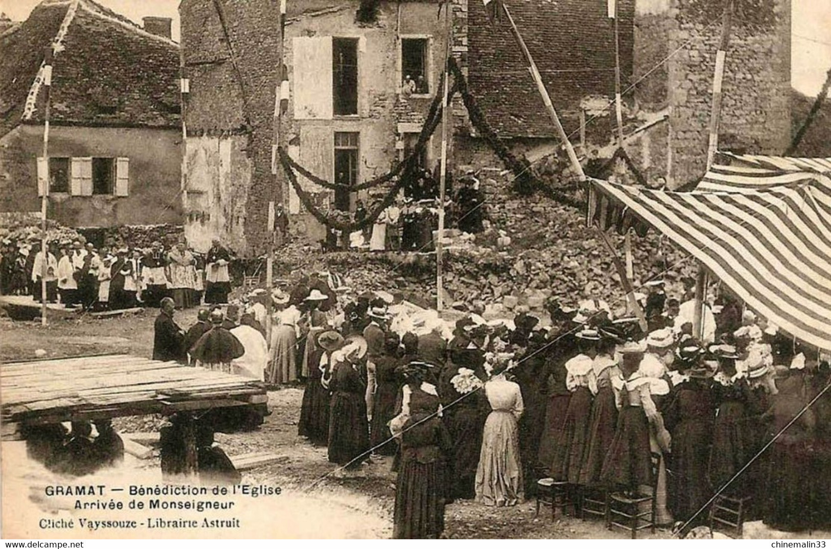 DEPT 46 GRAMAT BENEDICTION DE L'EGLISE ARRIVÉE DE MONSEIGNEUR  BELLE  ANIMATION 9X14 REIMPRESSION DE CARTES ANCIENNES - Gramat