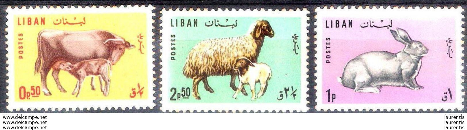 D2859  Farm - Rabbits - Cows - Lambs - Liban Yv 256-58 - No Gum - 1,15 . (3) - Ferme