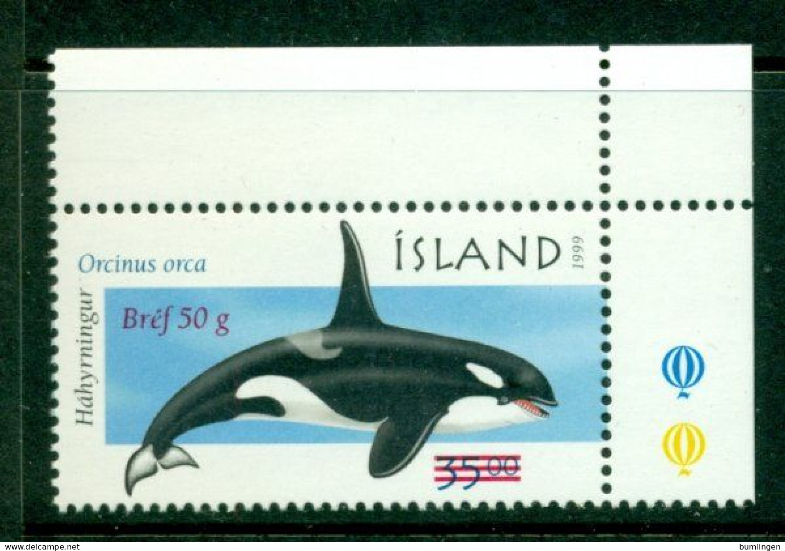 ICELAND 2001 Mi 988** Whale - Surcharge [B594] - Walvissen