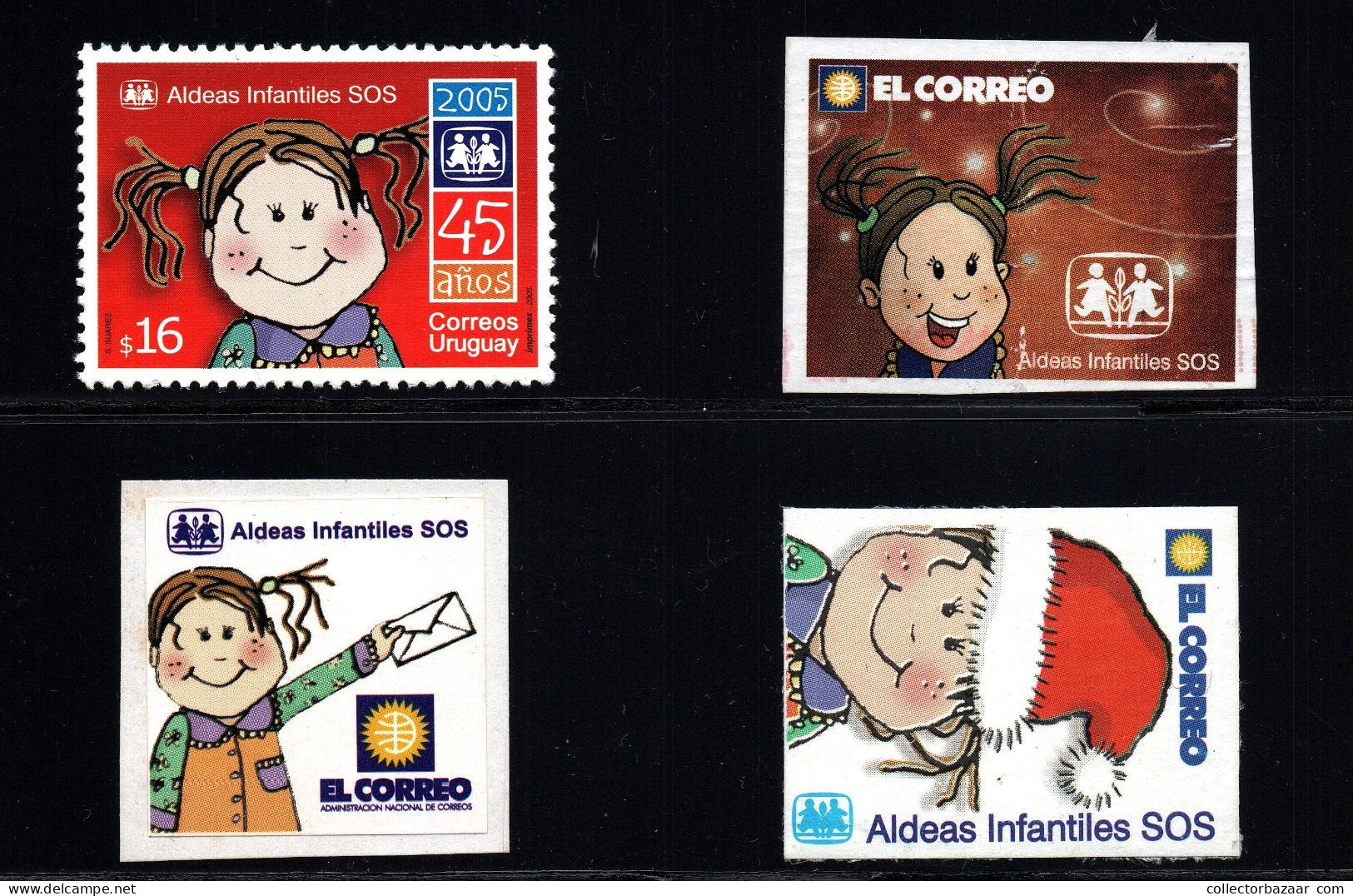 Children Childhood Cartoon Unicef ONU Uruguay Stamp + 3  Cinderella Poster Stamps - Erinnofilia