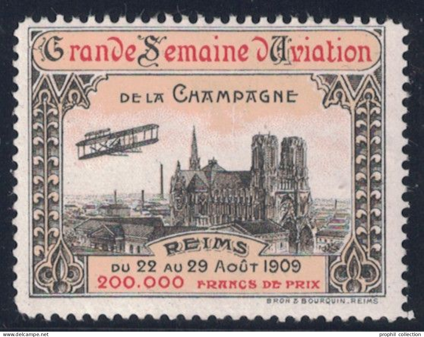 VIGNETTE NEUVE ** GRANDE SEMAINE DE L'AVIATION DE CHAMPAGNE REIMS AOUT 1909 THÈME POSTE AERIENNE AVION - Aviación